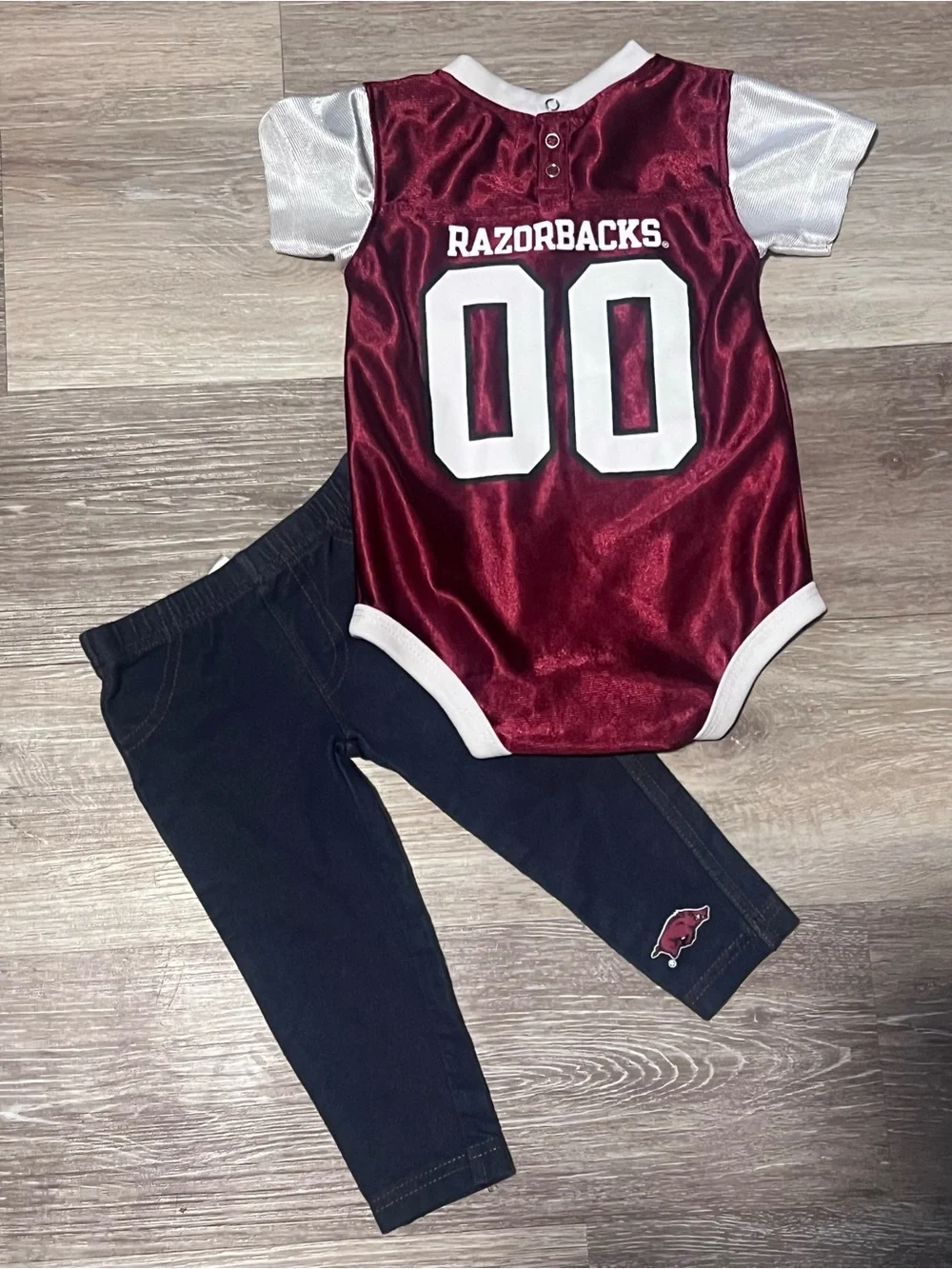 University of Arkansas Maroon Razorback Baby Bodysuit Pants Set football Jersey